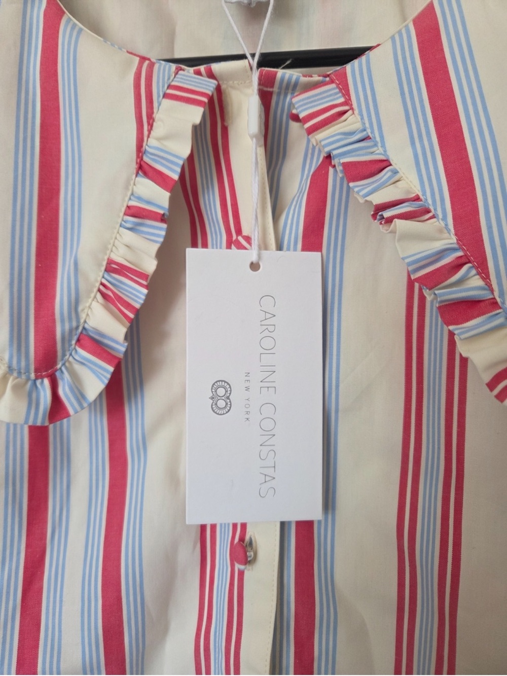 Caroline Constas Pink & Cream Striped Maxi Dress with Ruffle Collar - Picture 4 of 5